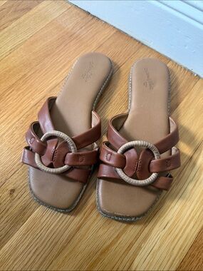 Universal Thread Brown Slide Sandals with Decorative Ring Accent